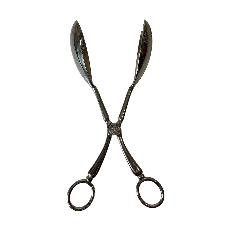 Vintage  EP Zinc Alloy Silver Plated Scissor-Style Tongs Hinged Salad Silverware